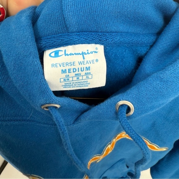 Champion Reverse Weave Size M Hoodie Sweatshirt Vintage Script Logo GF68 Blue - Picture 6 of 9